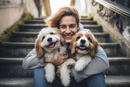AI generated image of happy male with dogs