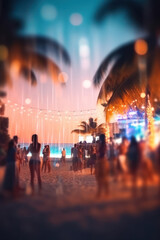 Party beach. Blurred people having night beach party in summer 