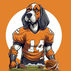 Dog in the form of American football with a ball on a colored background. For your design