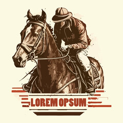 Horse racing competition drawing, jockey prancing on a horse. For your design