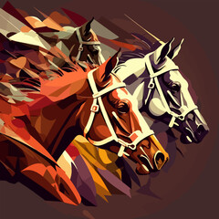 Horse racing competition drawing, horses strive for victory. For your design - obrazy, fototapety, plakaty
