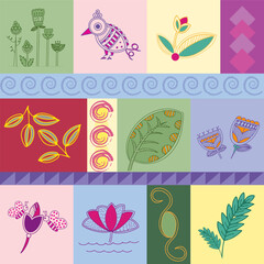 Funky elements repeat pattern design with subtle colours 