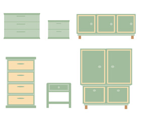 Cabinet, bedroom, living room furniture, flat vector illustration