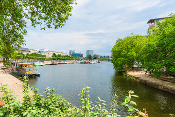 View of Canal Saint-Felix, Erdre River, in Nantes city, France