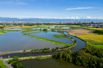 Fototapeta na wymiar Aerial view of 52 jia Wetland in Yilan county, Taiwan