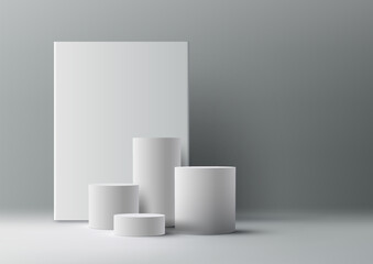 Clean and Minimalistic Product Display on White Cylinder Podium. 3D Realistic Vector Design