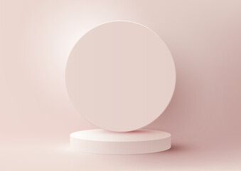 Elegant Showcase Podium with White Color Palette and Soft Pink Backdrop