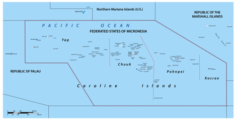 political vector map of the Federated States of Micronesia - obrazy, fototapety, plakaty