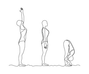 abstract yoga pose, gymnastics, a set of several exercises and poses. continuous drawing in one line