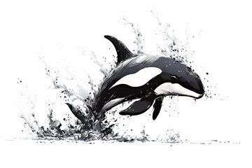 Jumping killer whale, ink painting, Generative AI © HiroSund