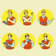 The engineer cartoon style bundle set vector image