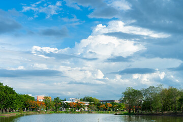 Obraz premium beautiful airatmosphere bright blue sky background abstract clear texture with white clouds.