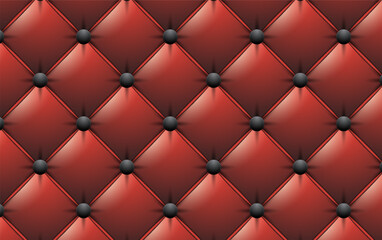 Vector seemless pattern of the  image of the luxurious red upholstery with the metallic black buttons.
