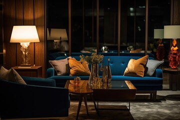 Interior of a high end luxurious boutique hotel created using generative AI tools - obrazy, fototapety, plakaty