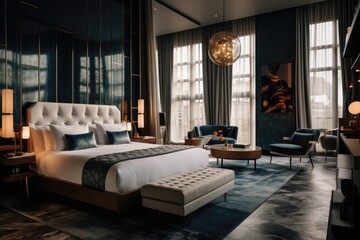 Interior of a high end luxurious boutique hotel created using generative AI tools