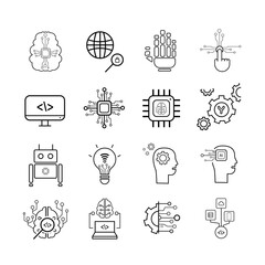 set of artificial intelligence technology vector icons. artificial intelligence clipart. artificial intelligence illustration for user interface applications, business, design elements, clipart