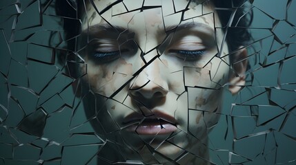 A woman's through a shattered mirror - obrazy, fototapety, plakaty