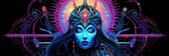 Galactic Divinity The Luminary of the Seventh Fleet Background -  Behold the Futuristic Art Deco representation of the Celestial Cyberpunk Moon Goddess Wallpaper created with Generative AI Technology