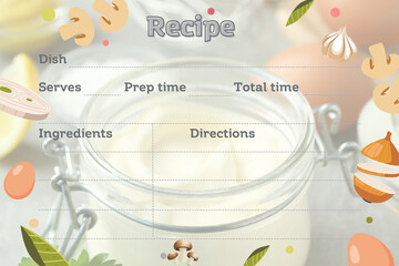 Naklejka premium Concept of cooking and preparing food with recipe book