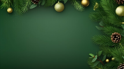 Christmas banner with blank space for text, green background, flatly Generative AI