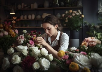 Woman florist at work, generative ai
