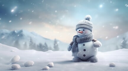 Christmas snowman on snow, generative ai