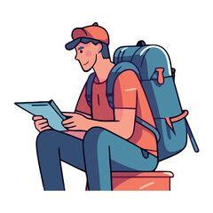 Smiling man with backpack enjoys adventure