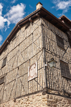 Picturesque medieval village of Mogarraz. Antique stone facade. Salamanca, Spain