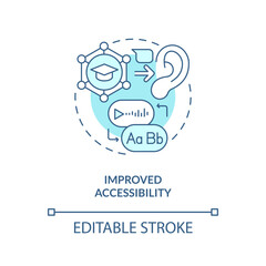 2D thin line blue icon representing improved accessibility in AI education, isolated customizable vector illustration, innovation in education.