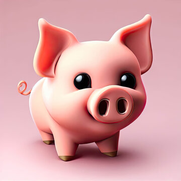 Cute pig 3D style creative AI design.