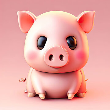 Cute pig 3D style creative AI design.