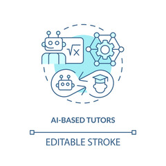 2D thin line blue icon representing AI-based tutors, isolated customizable vector illustration of futuristic learning, innovation in education.
