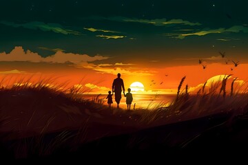Obraz premium Family at sunset