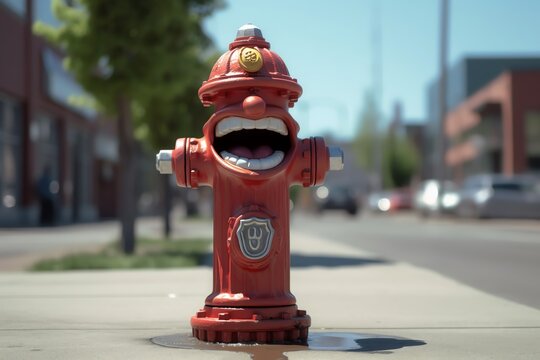An amused fire hydrant with a laughing face expressiion