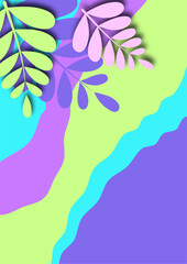 Branch with plant leaves. Bright wave design ecology image Vector