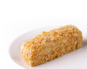 Slice of Napoleon Cake on a white plate