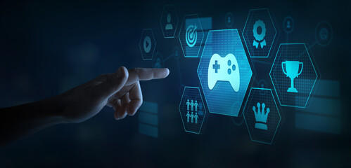 gamification concept, game design, gamification in learning, interactive engaging content on website - 618400700