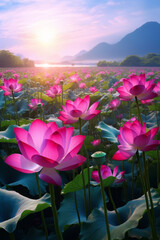 A pond full of lotus flowers