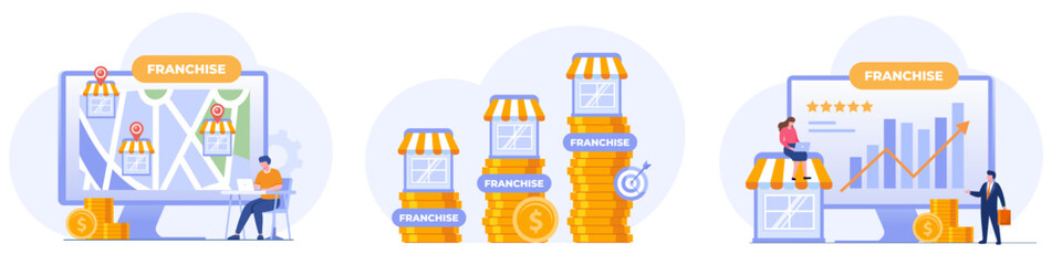 franchise shop, business concept, startup strategy, expansion, development, company, flat vector illustration banner for website