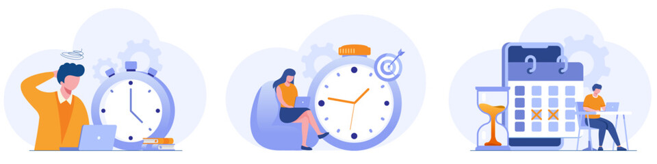 Schedule time management, deadline concept, planner, planning and organization, flat vector illustration banner for website - obrazy, fototapety, plakaty