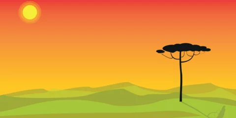 Foto op Canvas Kenya sunset. Africa plaine landscape, savannah wilderness panoramic background ingenious vector illustration of africa landscape © Dead Tree World
