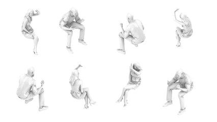 3D High Poly Humans - SET7 Monochromatic - Isometric Views