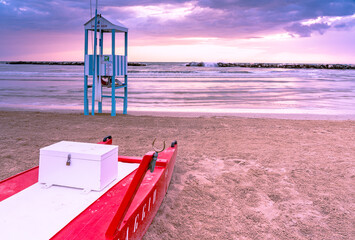 sunrise in Bellaria Igea Marina, Emilia Romagna, lifeguard station
