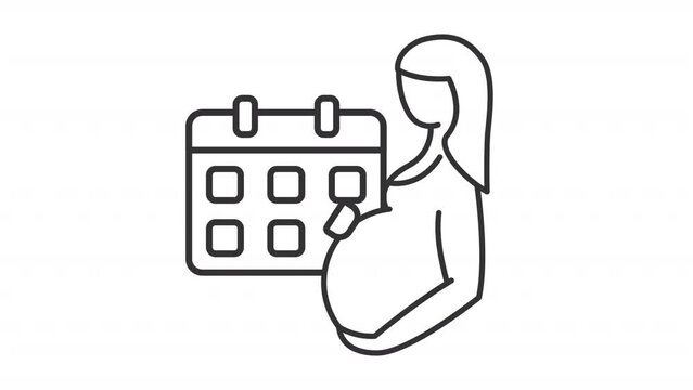 Animated prenatal calendar line icon. Week schedule animation. Woman stroking pregnant belly. Healthy pregnancy. Loop HD video with alpha channel, transparent background. Outline motion graphic