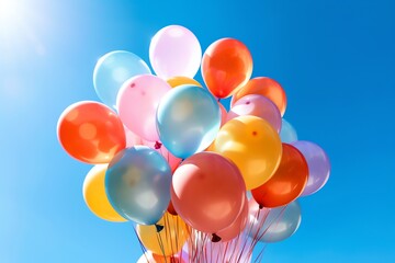 A cluster of bright balloons helium-filled