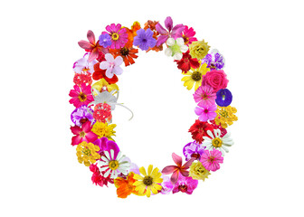 O shape made of various kinds of flowers petals isolated on transparent background, PNG