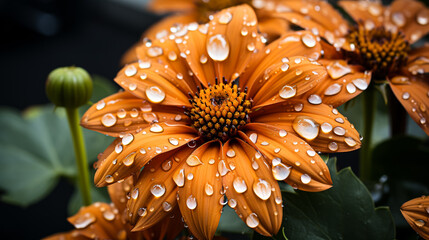 orange flower with water drops