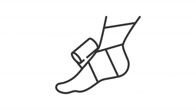 Foot injury icon animation. Animated line bandage tape wrapping leg. First aid. Ankle sprain. Trauma care. Loop HD video with alpha channel, transparent background. Outline motion graphic