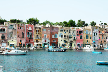 Procida bellisima island in Italy with colorful houses tourist destination where to go in vacancy....