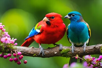Fototapeta na wymiar red and blue birds
